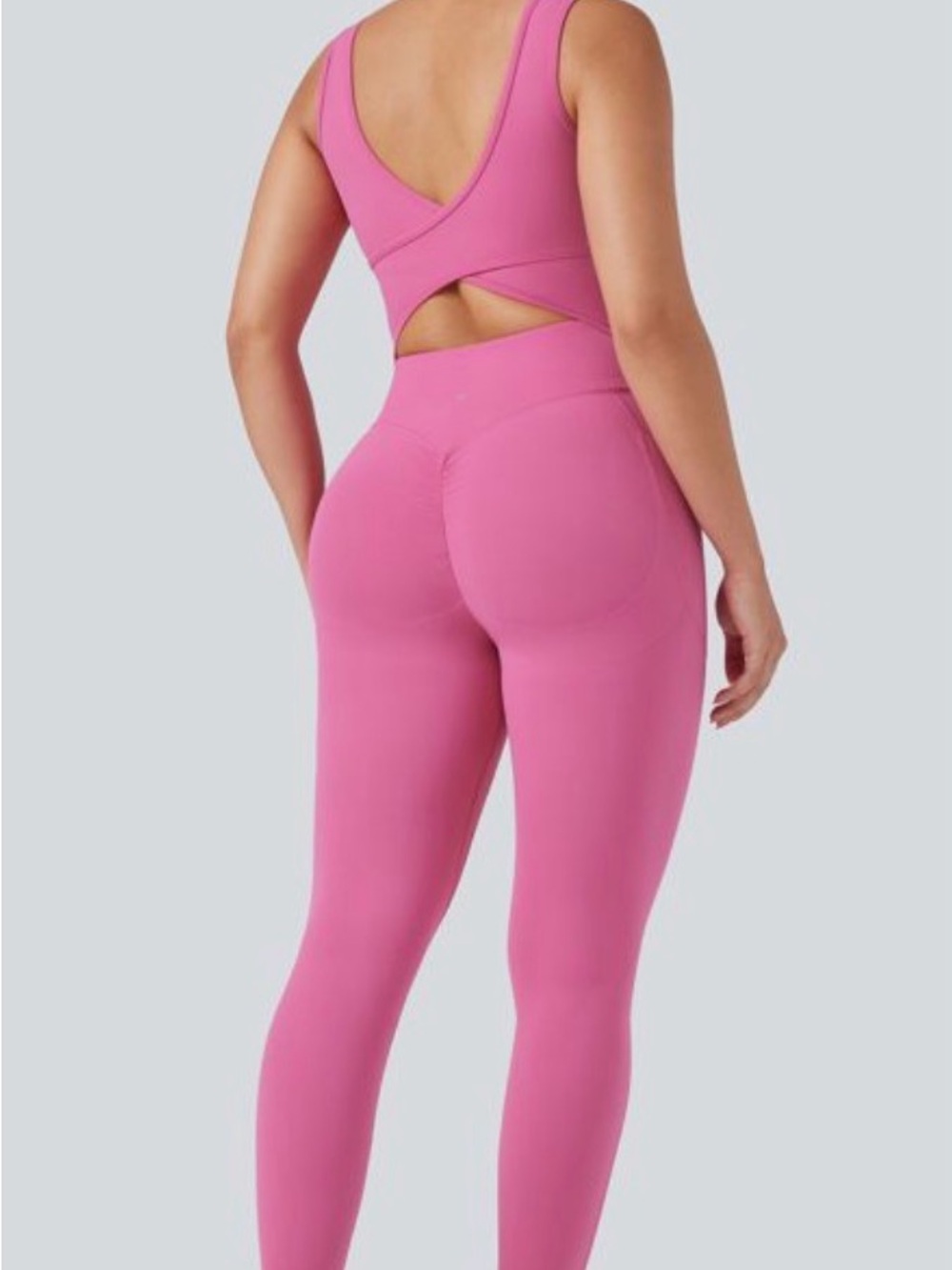 HALARA Pink Sculpting Jumpsuit with Cross-Back Detail